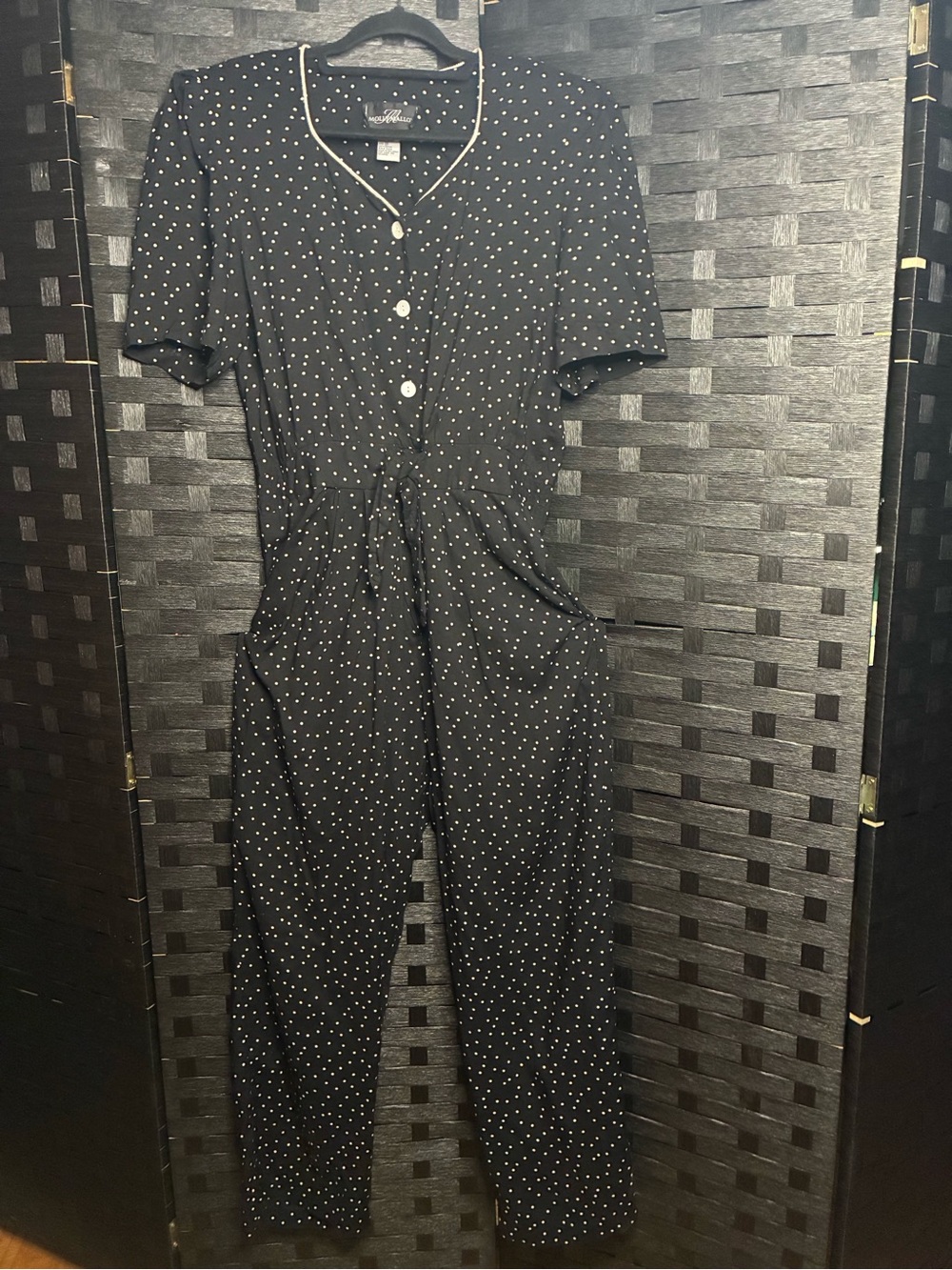 Black Polka Dot Short-Sleeve Jumpsuit with Button Front